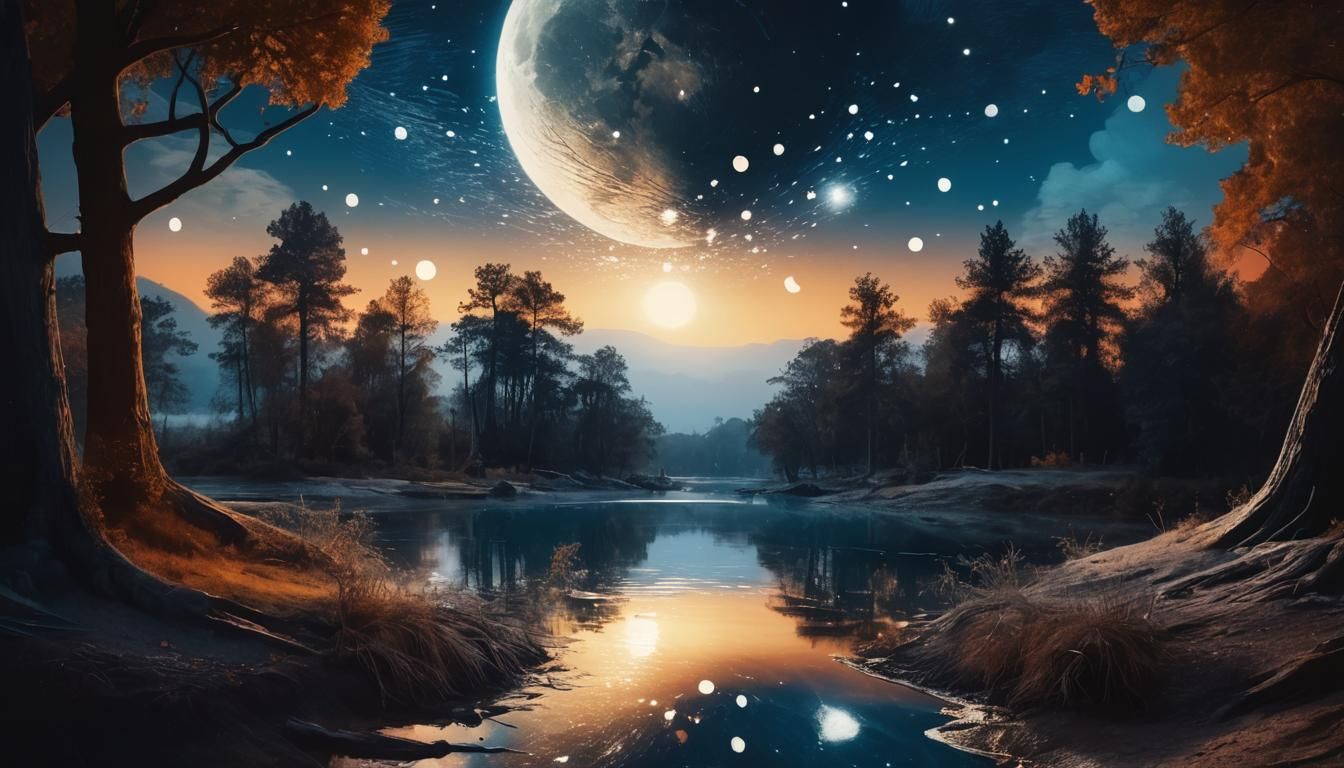 Ethereal River Forest Landscape at Golden Hour