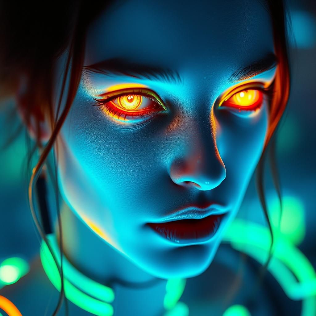 Bioluminescent Woman in Cyberpunk Style