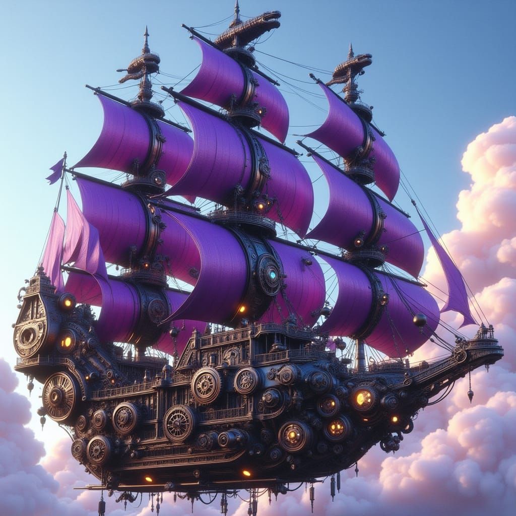 Steampunk Victorian Flying Galleon with Circuit Sails