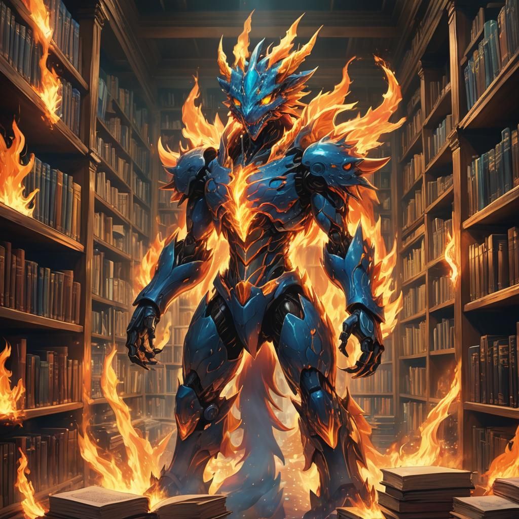 Vibrant Digital Art of a Flaming Digimon in a Majestic Libra...