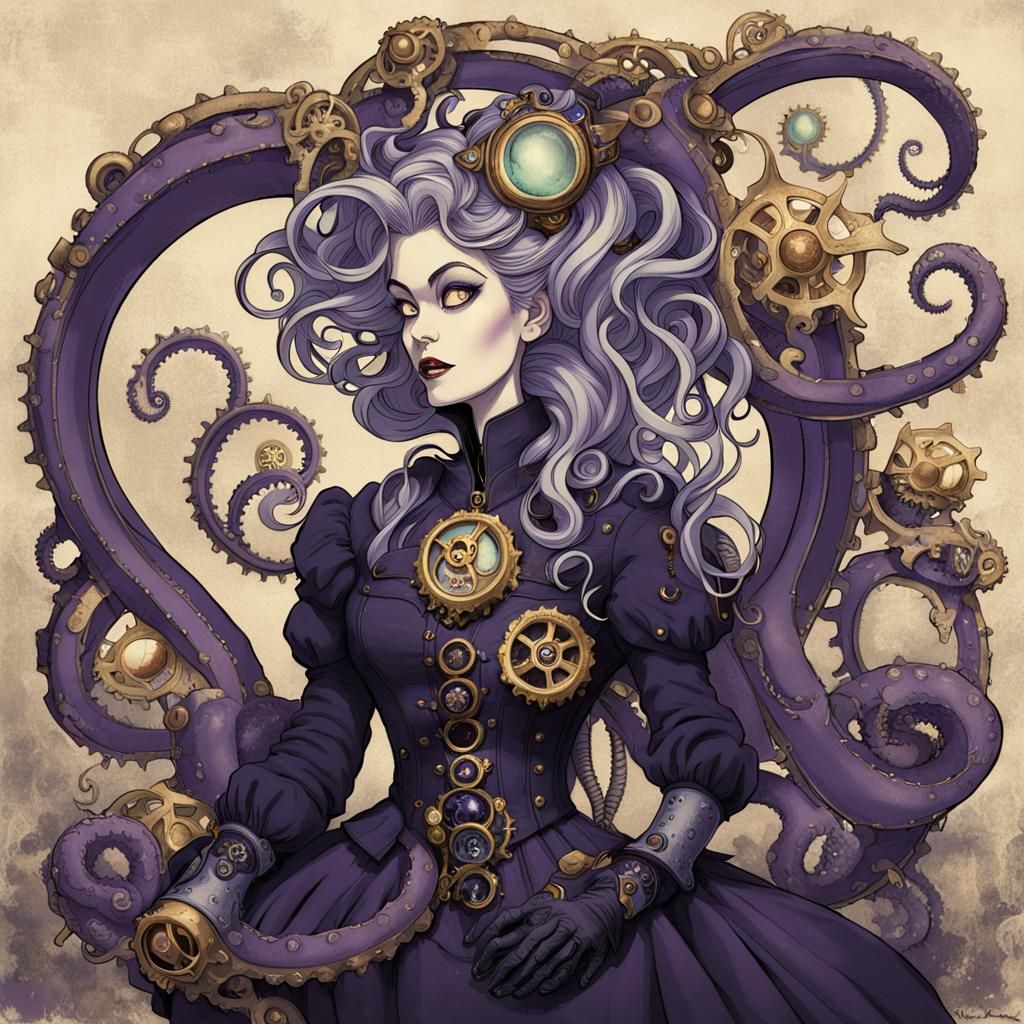Steampunk Ursula with Mechanical Tentacles