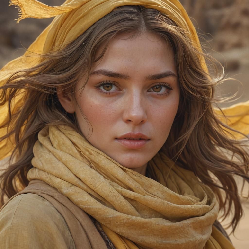 Woman in Yellow Scarf in Biblical Art Style