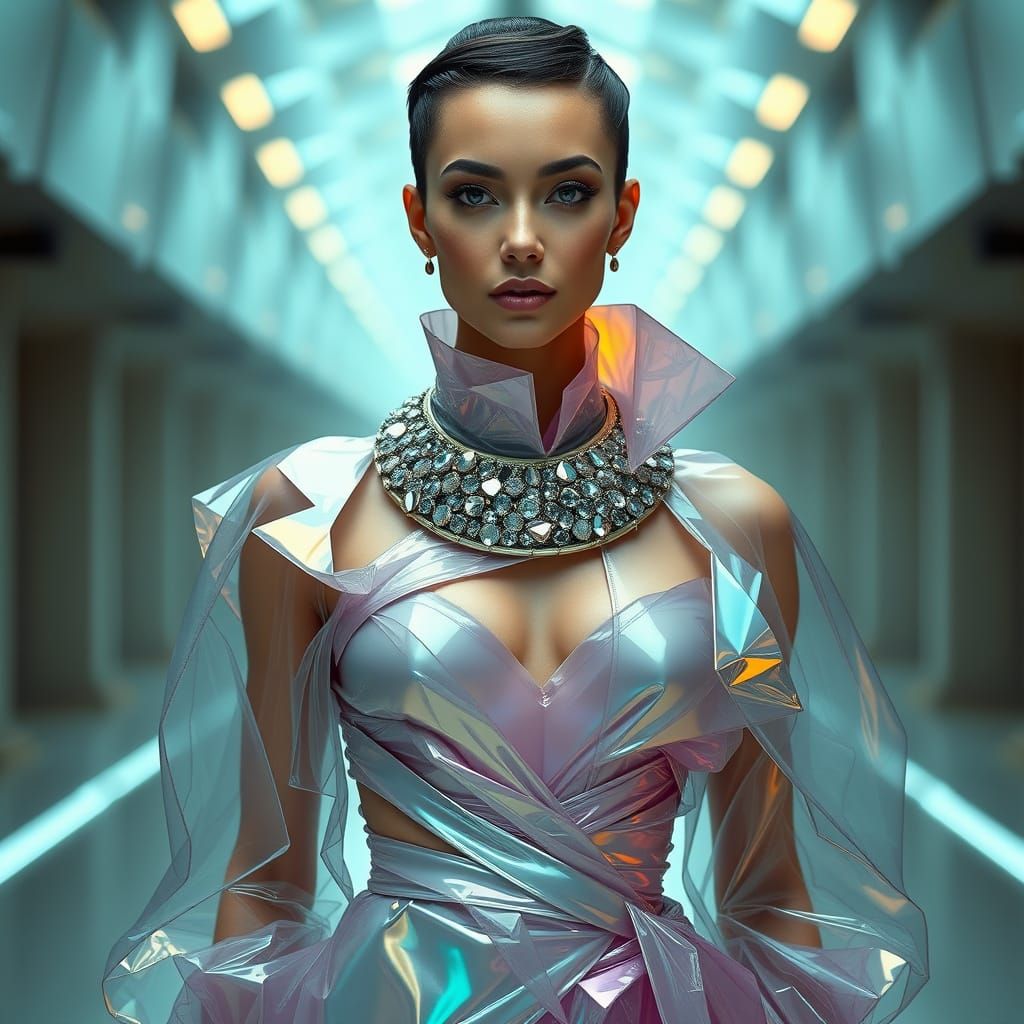 Ethereal Fashion Goddess in Shimmering Teal and Lavender