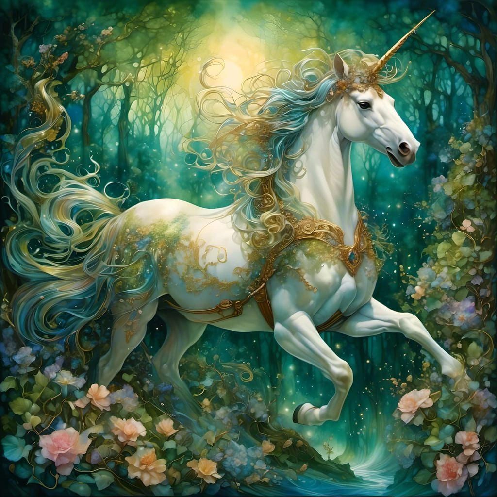 Hyperreal Unicorn in Magical Fantasy Forest
