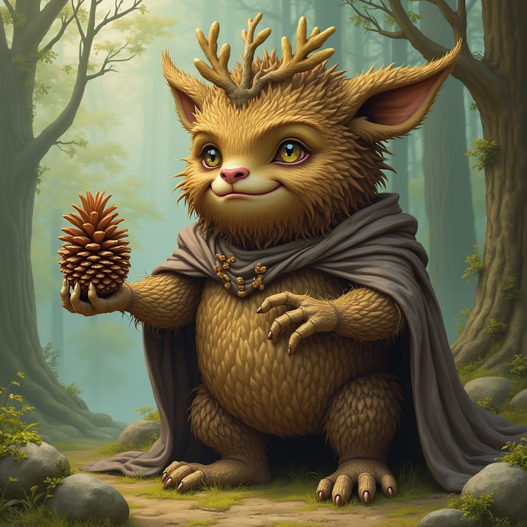 Whimsical Pinecone Tree Holding a Tiny Tree