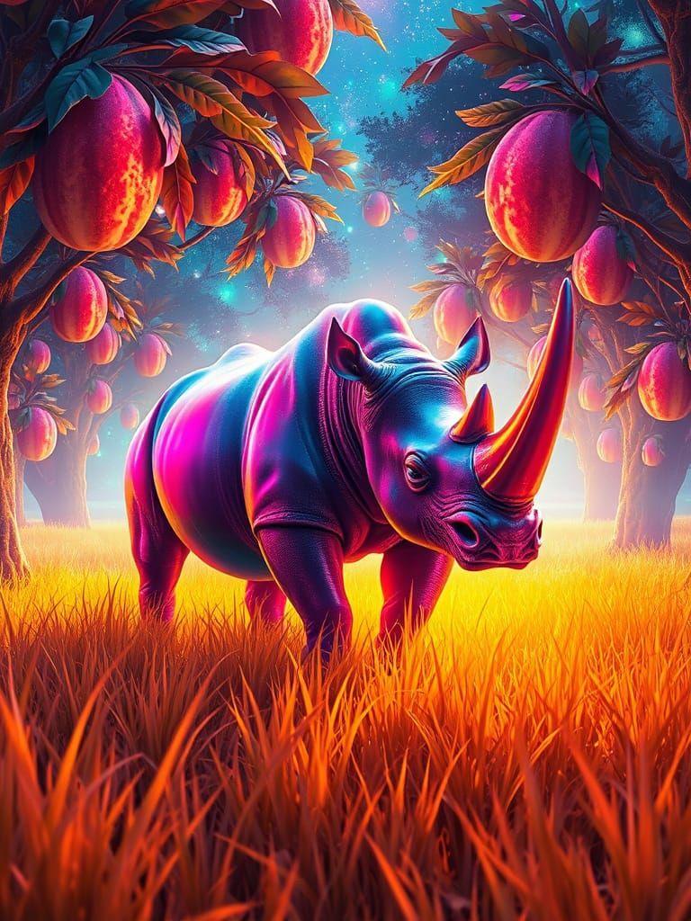 Celestial Rhinoceros in Neon Wonderland