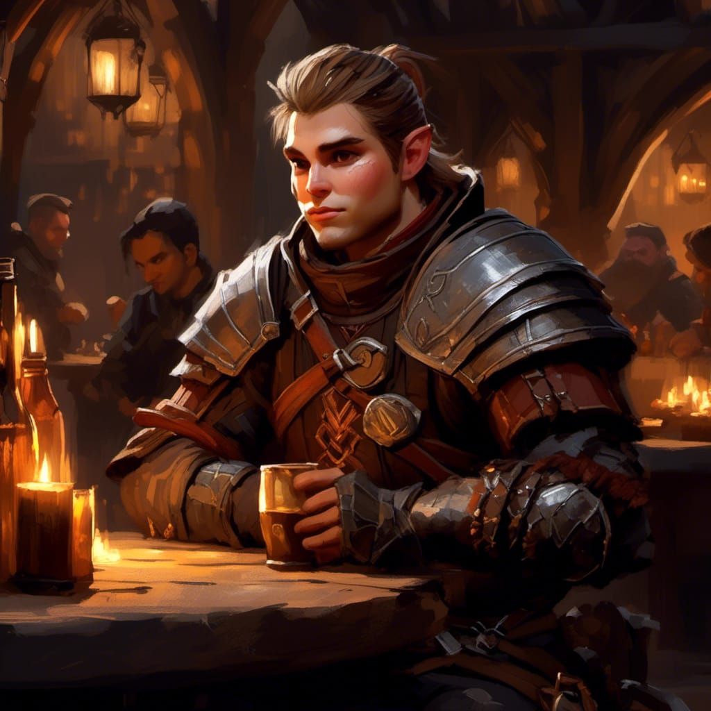 Varric the Dwarf in a Medieval Tavern