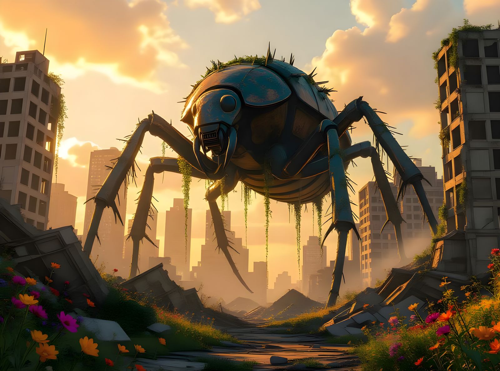 Giant Monster Bug Walks Through Floral City