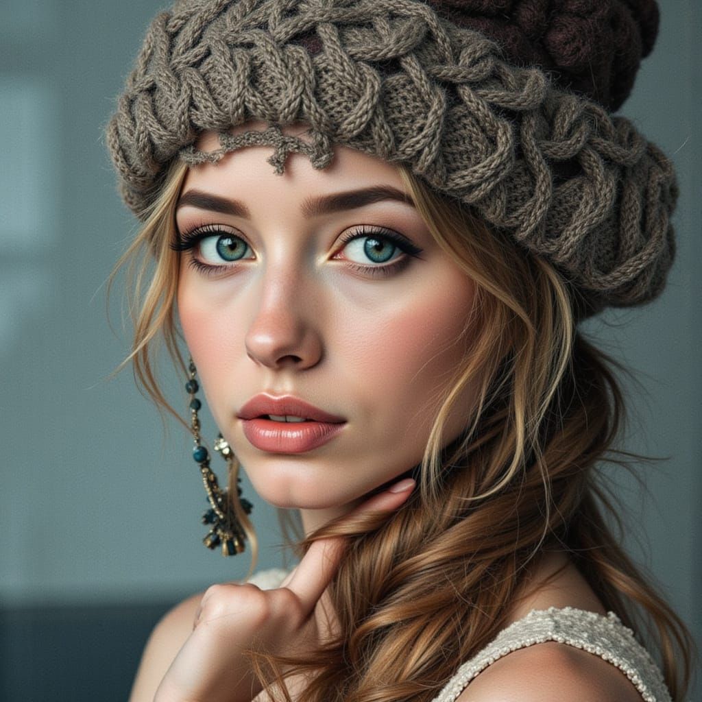 Grayscale Portrait: Wool and Skin in Corrupted Fresco Style