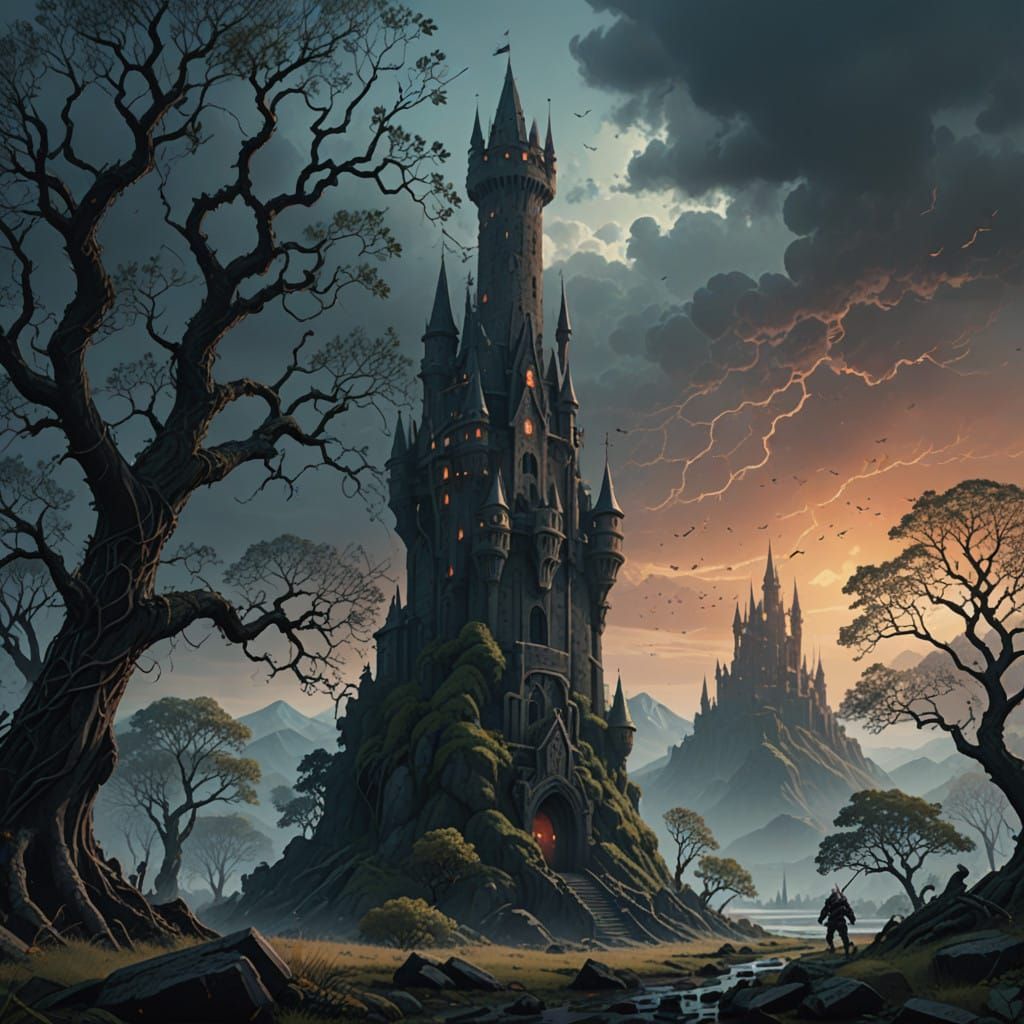 Knight Cuts Through Thorny Trees to Reach Dark Tower