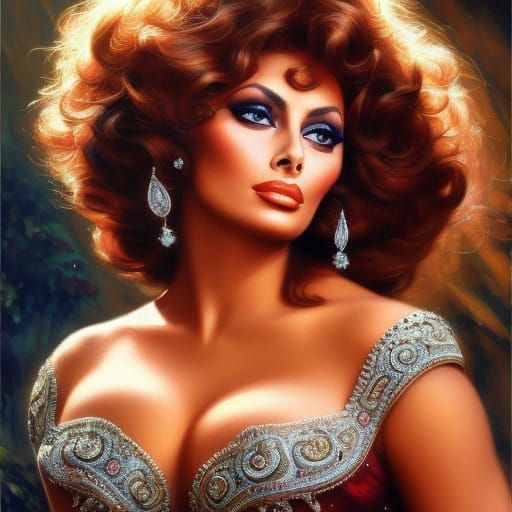Sophia Loren Portrait in Romanticism Style