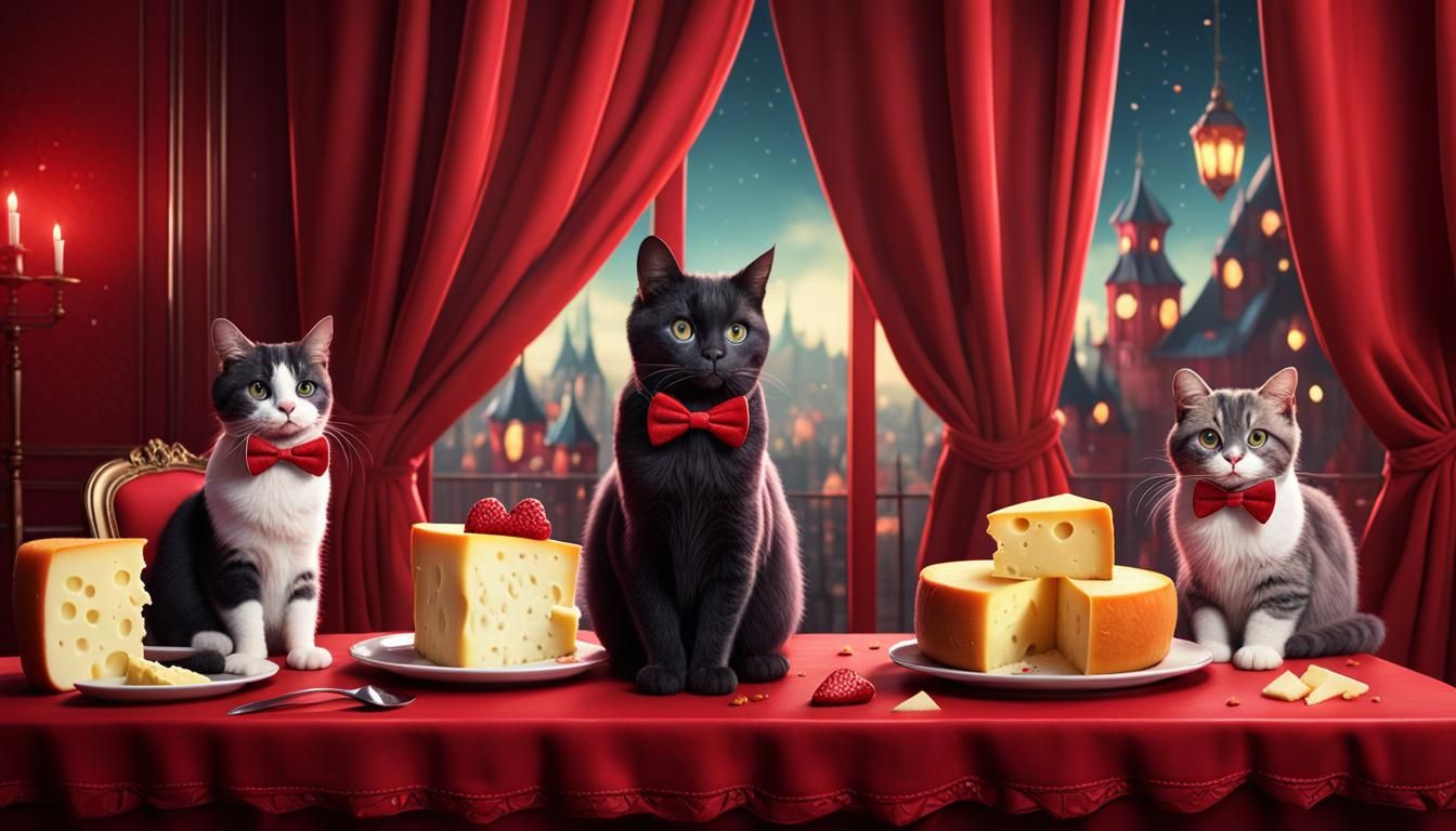 Valentine Cheese Feast with Cat, Detailed Matte Painting