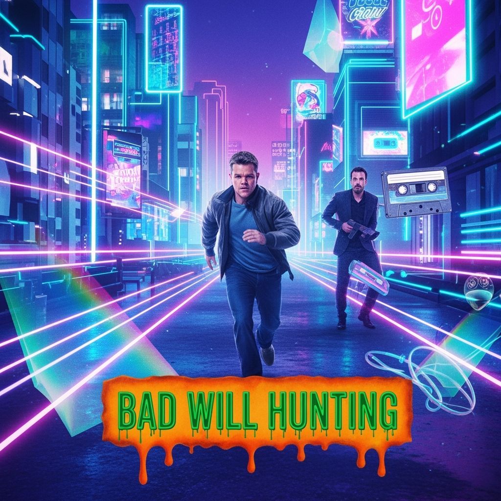 Neon Cityscape Chase: A Cyberpunk Concept Art Poster