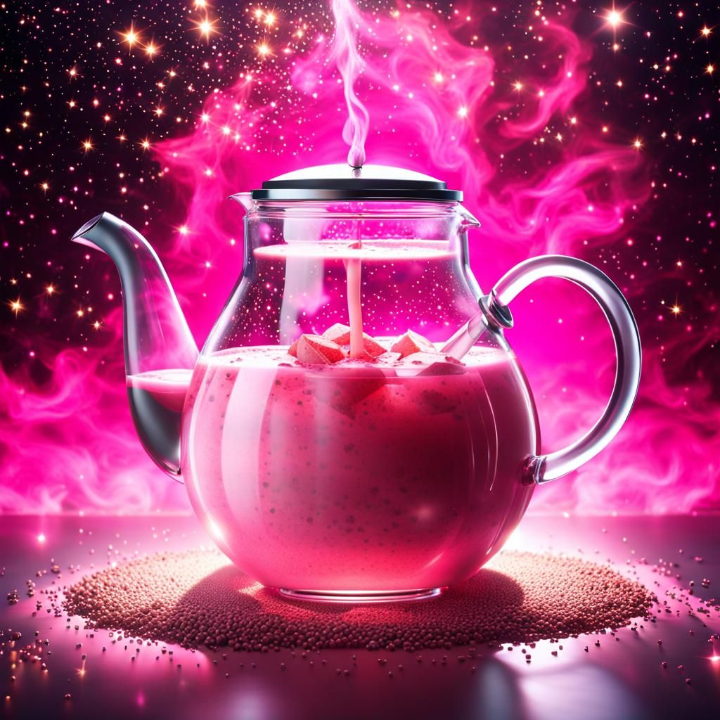 Glass Teapot Pouring Milkshake in Nebula