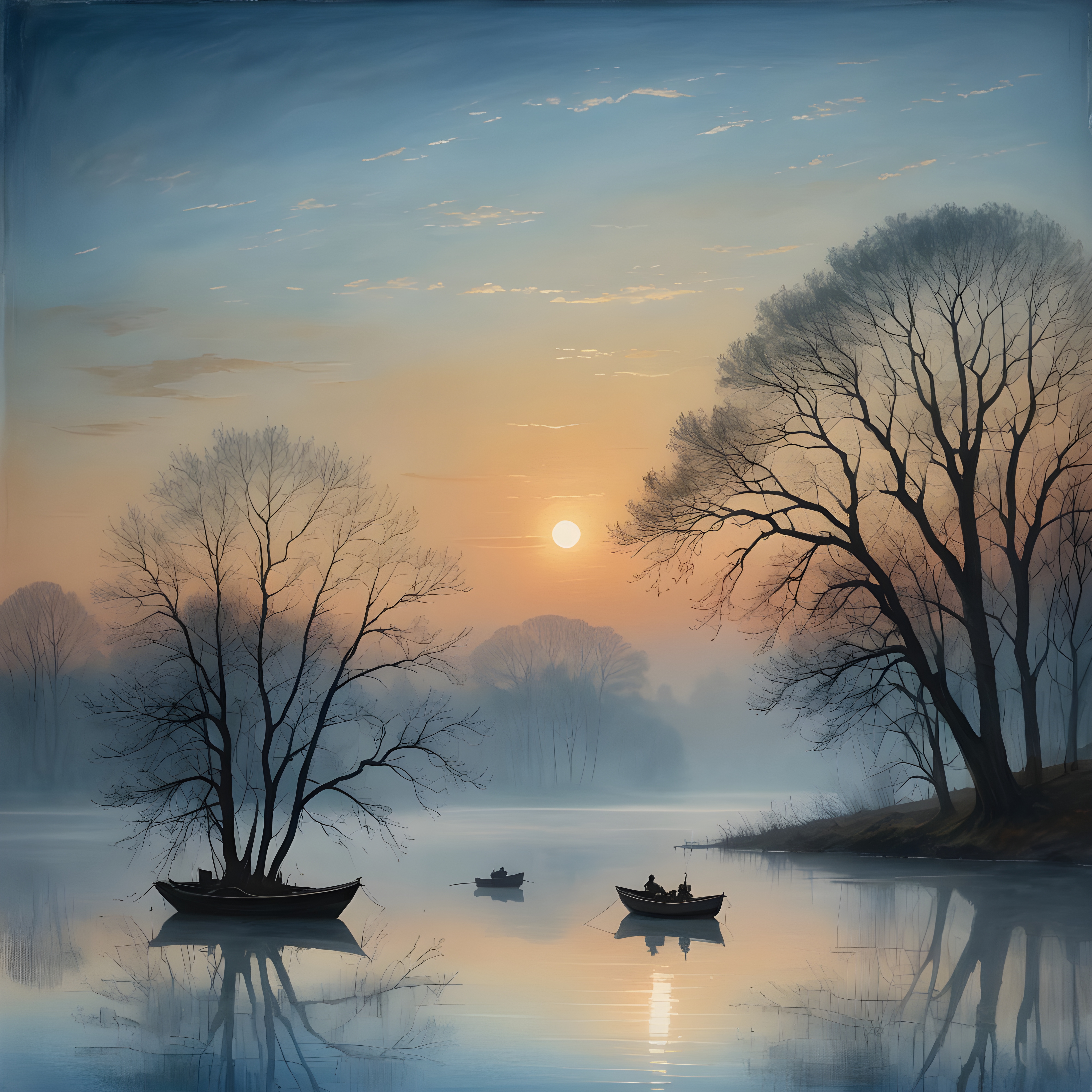 Ethereal Misty Lake Dusk Landscape