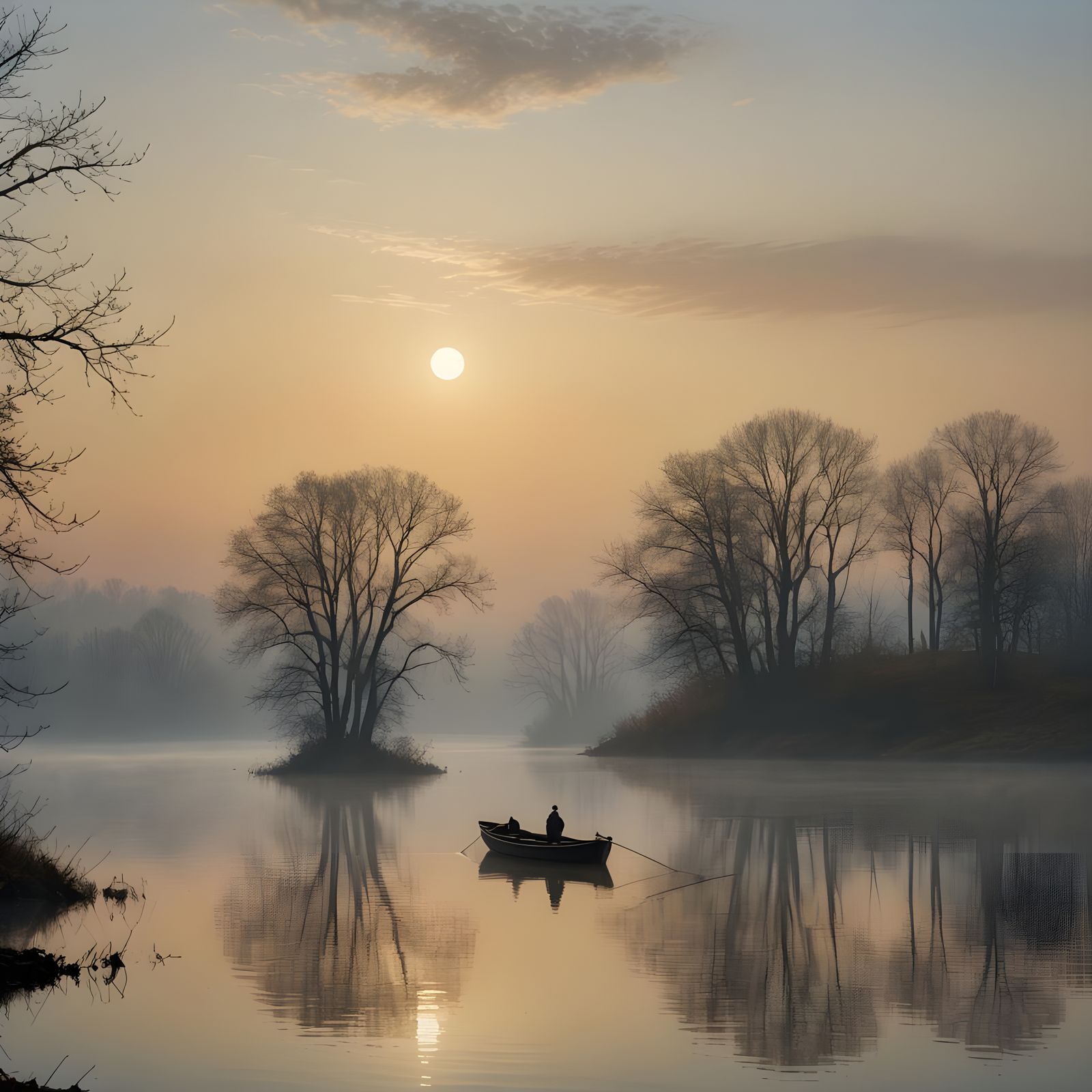 Ethereal Misty Lake Nocturne in Romanticism Style