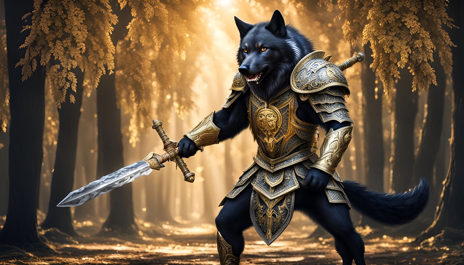 Armored Wolf Warrior with Sword of Light