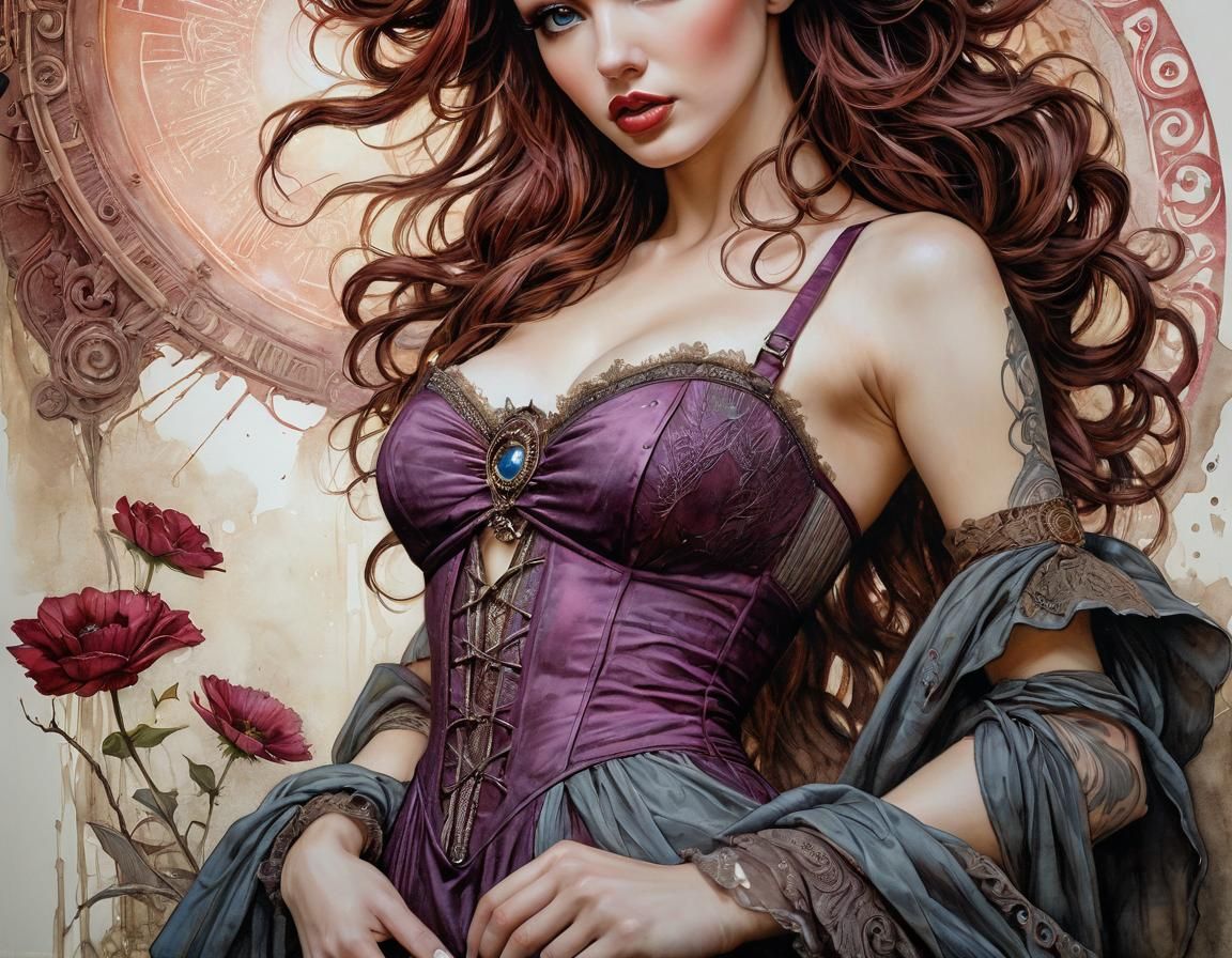 Surreal Dark Fantasy Pinup in Watercolor and Ink