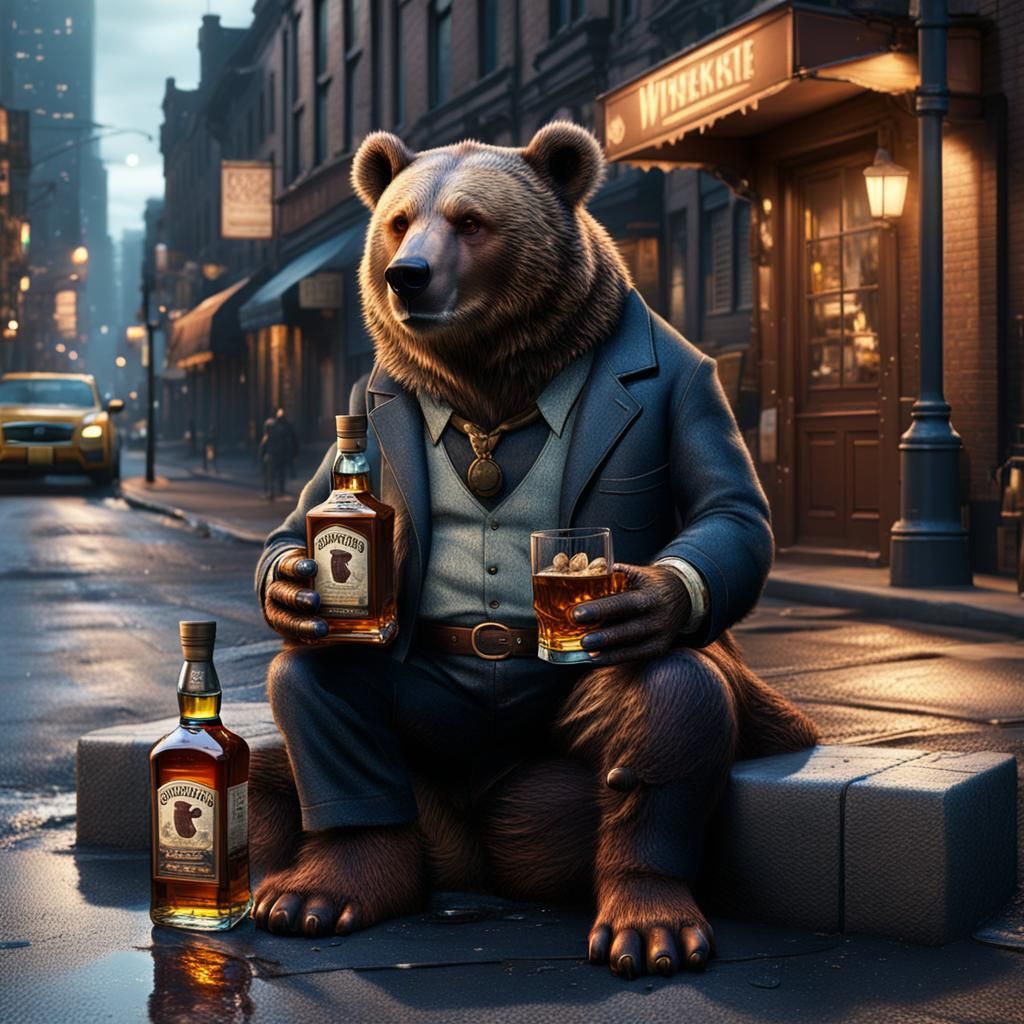 Bear in City Street: Detailed Matte Painting