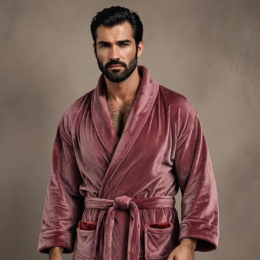 Masculine Hunk in Deep Red Velvet Robe