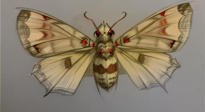 Vampire Moth Form Sketch with Red Eyes