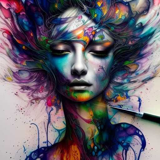 Colorful Ink Flow Woman: A Photorealistic Masterpiece