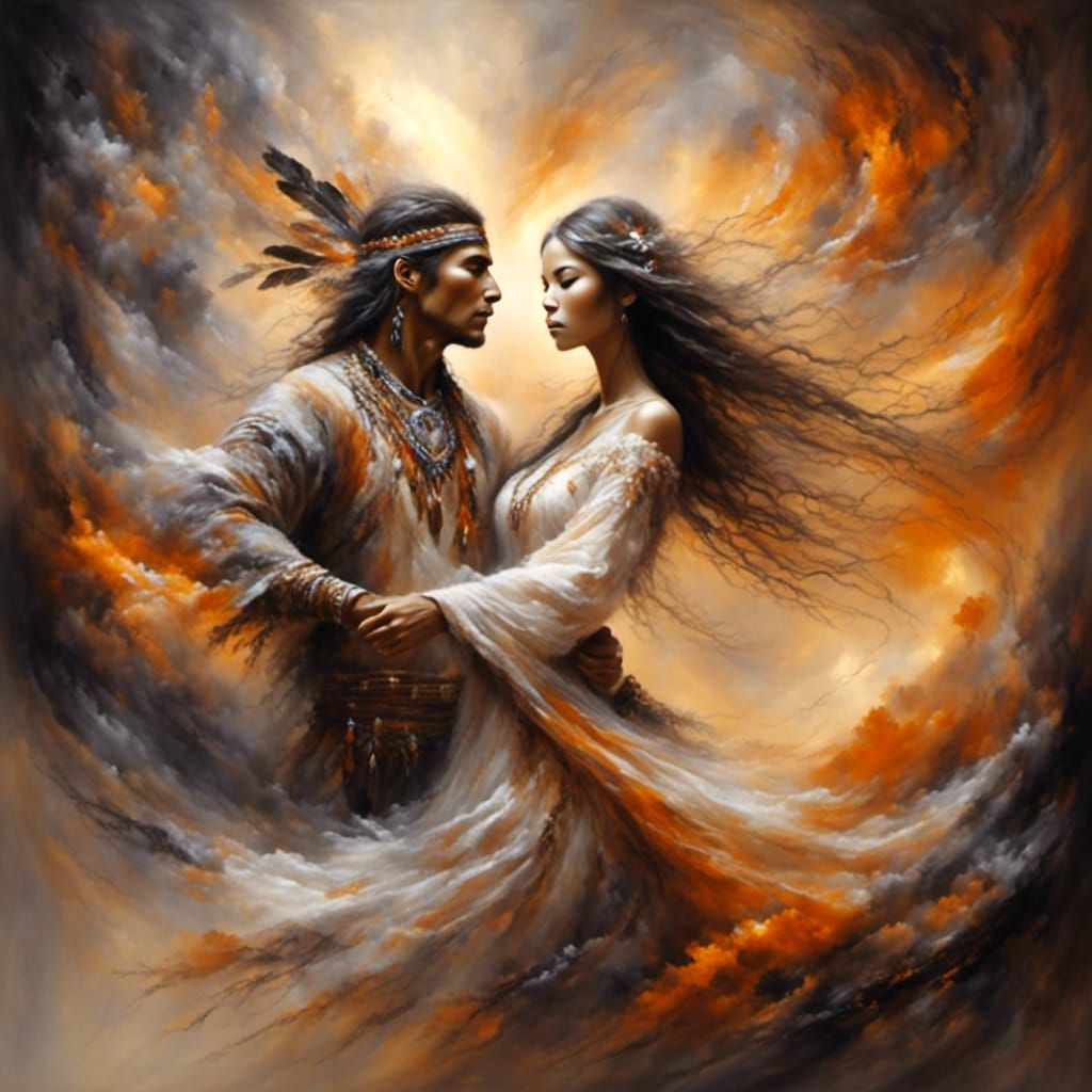 Native American Dance in Orange Magical Lights