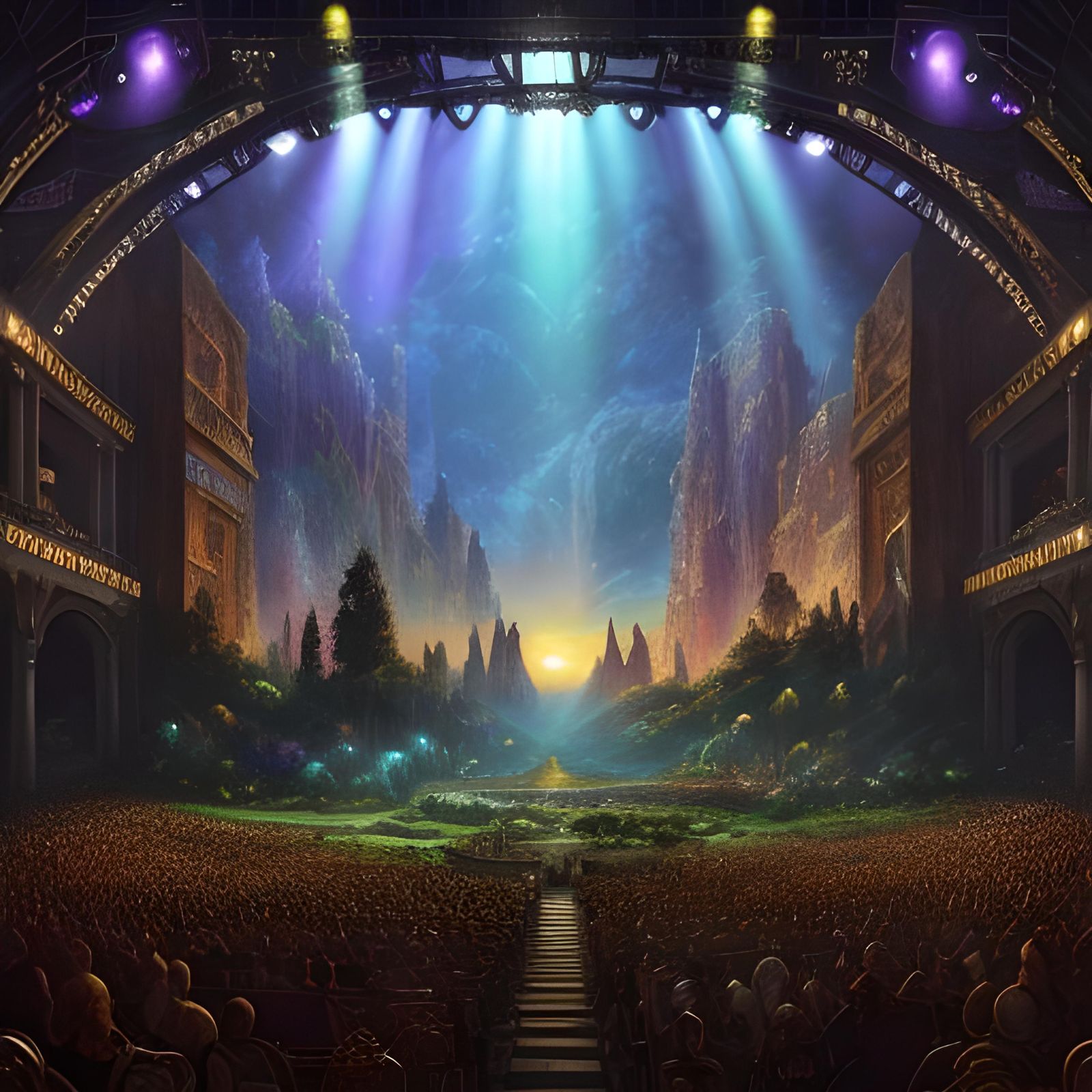 Steampunk Musical Theater at Sunset: A Detailed Digital Pain...