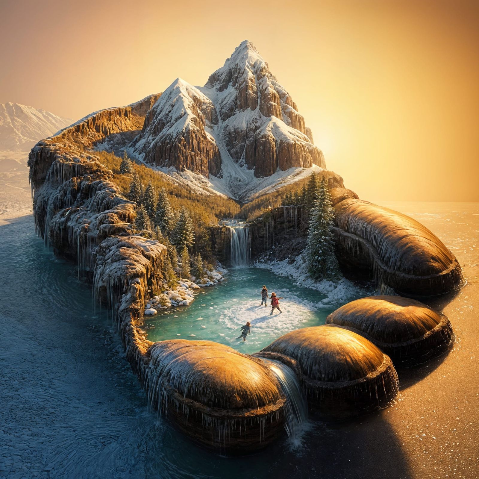 Whimsical Winter Wonderland Inside a Torn Leather Mitten