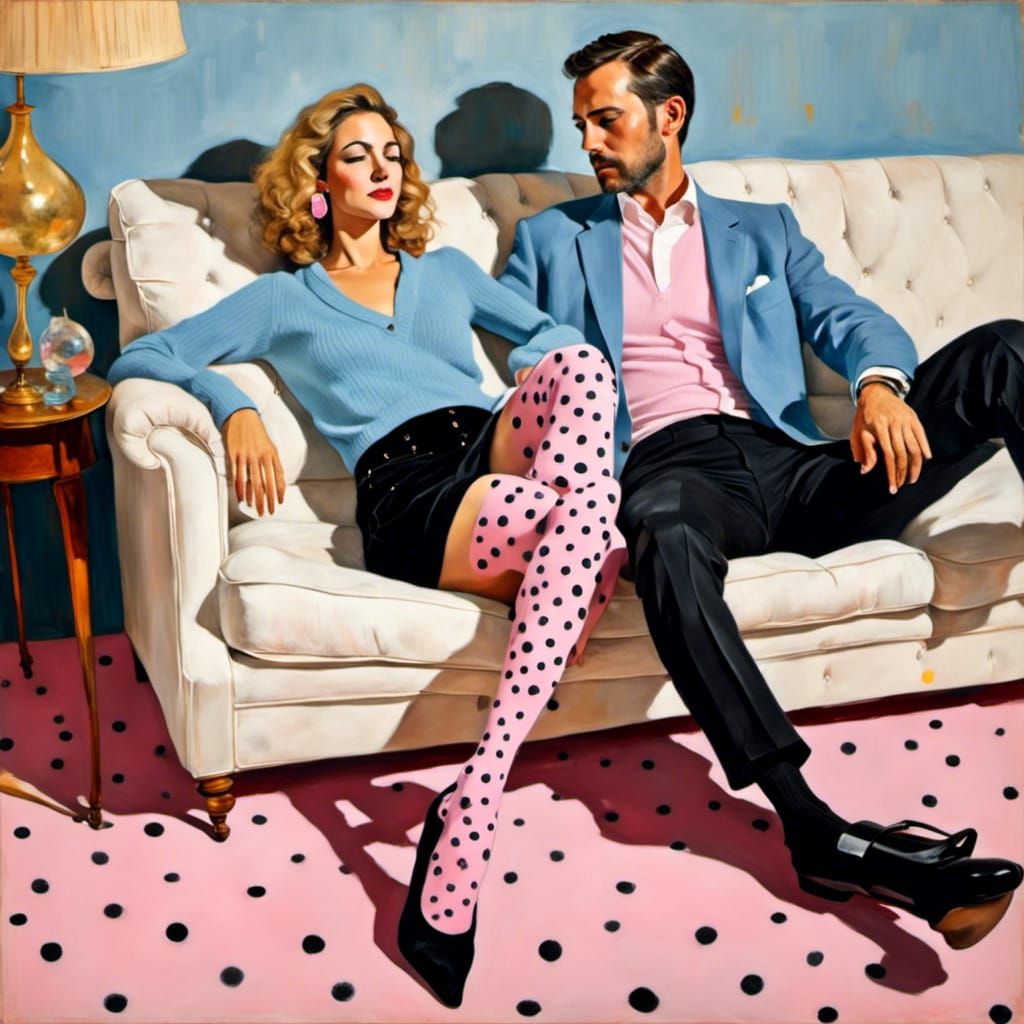 Man and Woman Relaxing in Cosy Room, Digital Art