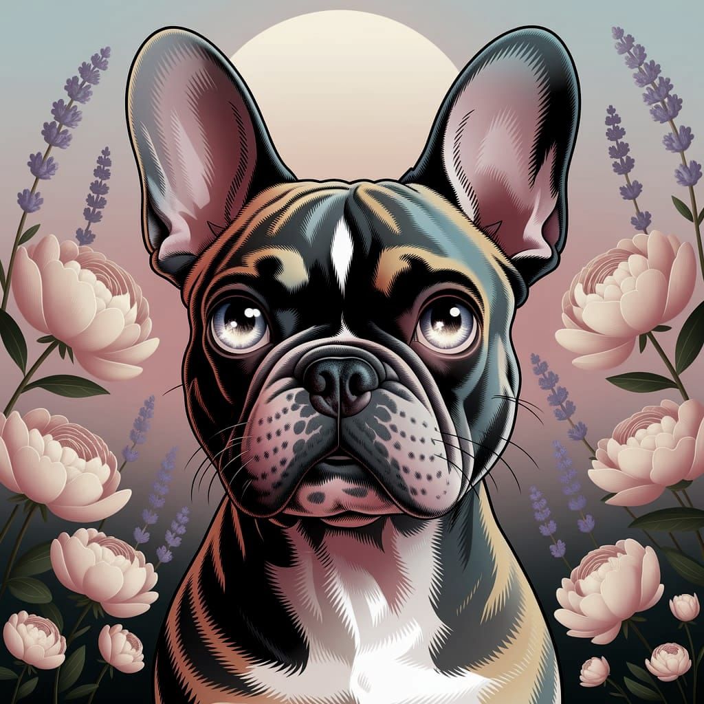 Surreal French Bulldog Amidst Whimsical Pastel Blooms