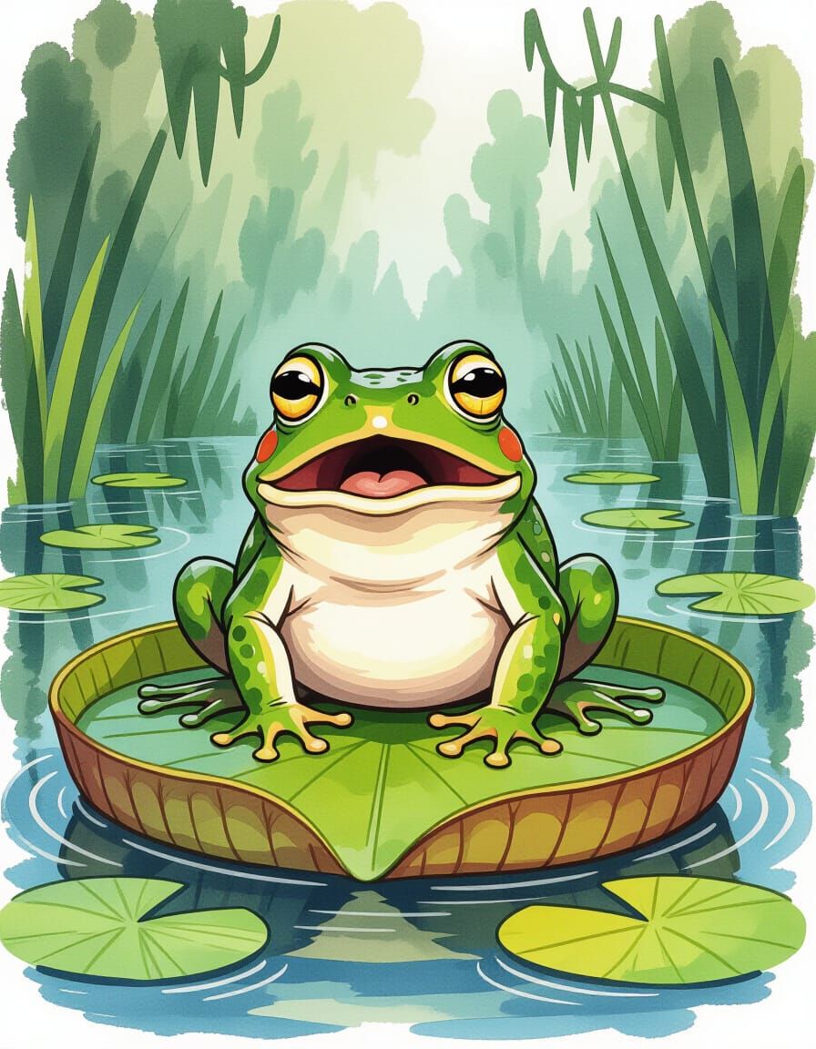 Surprised Frog in Children's Illustration Style