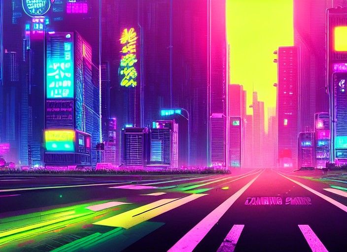 Retrowave Neotokyo Cityscape in Neon Colors