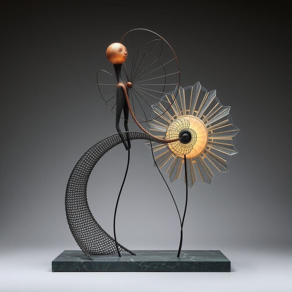 A sculpture by Alexander Calder and Naum Gabo and René Lalique