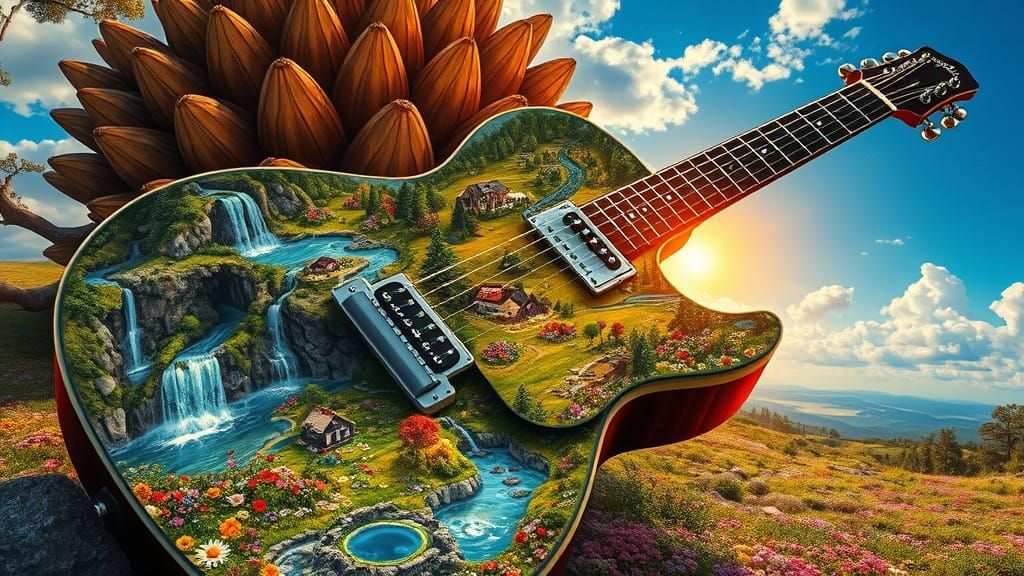 Fantasy Guitar Landscape in Hyperdetailed, Surreal Style