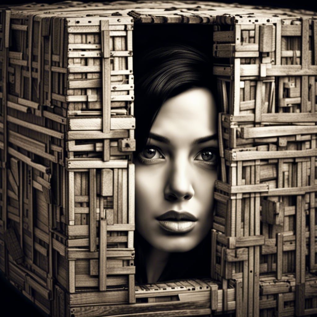 Woman Trapped: High Contrast Black and White Portrait