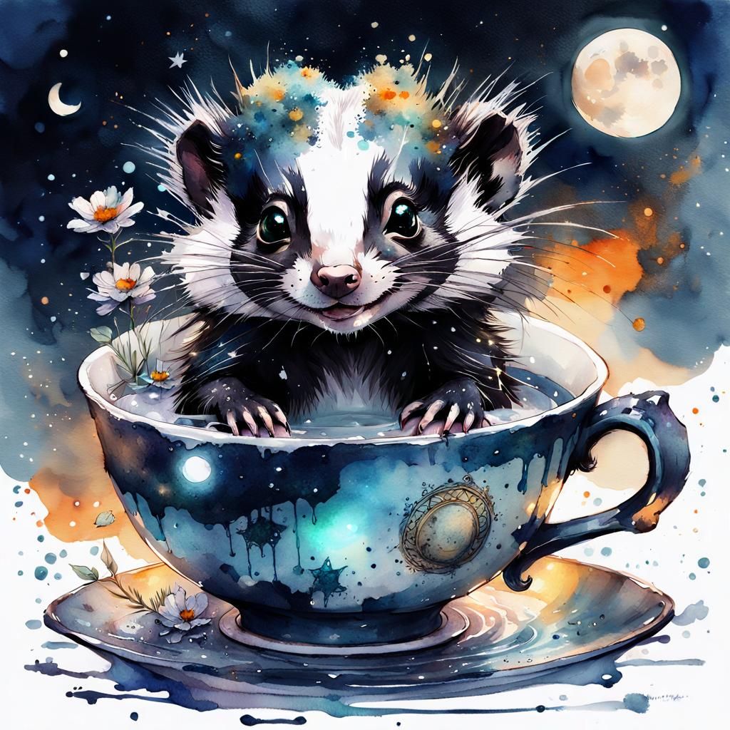 Cute Chibi Skunks' Tea Party in Space