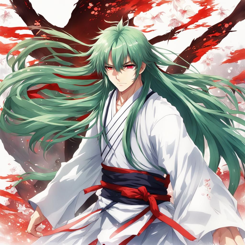 Green-Haired Man in Anime Key Visual Style