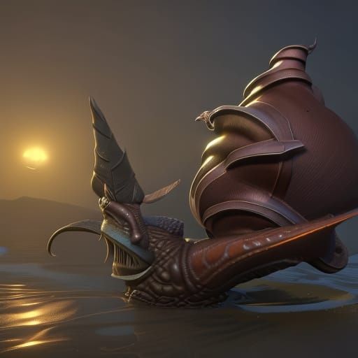 Snail in Conch Shell: Dark Fantasy Concept Art