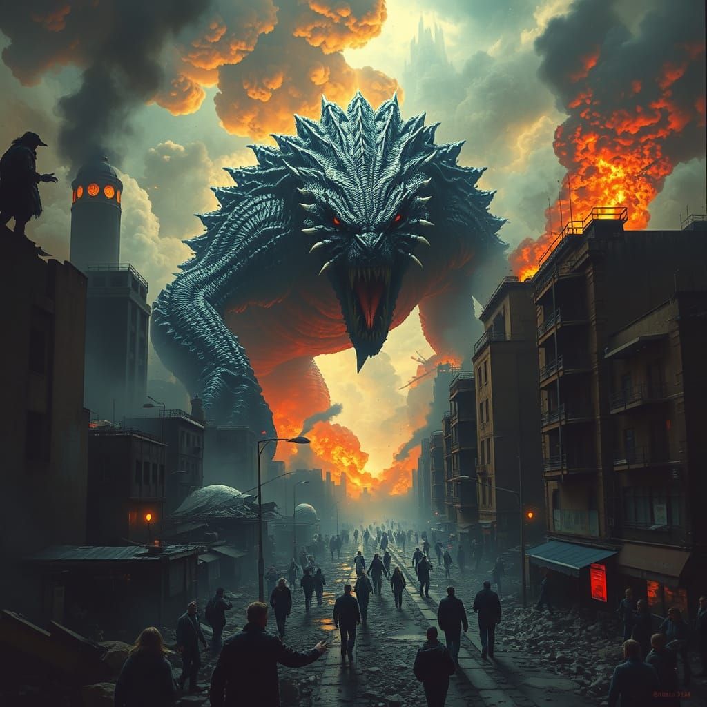 Monster Rampage in Dystopian Cityscape