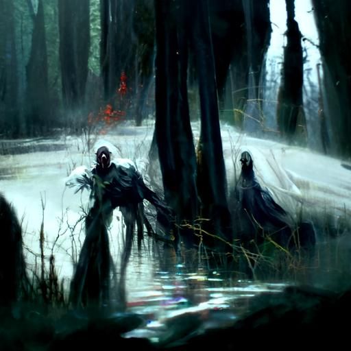 Sinister River Deep in Forest: Golden Age Illustration