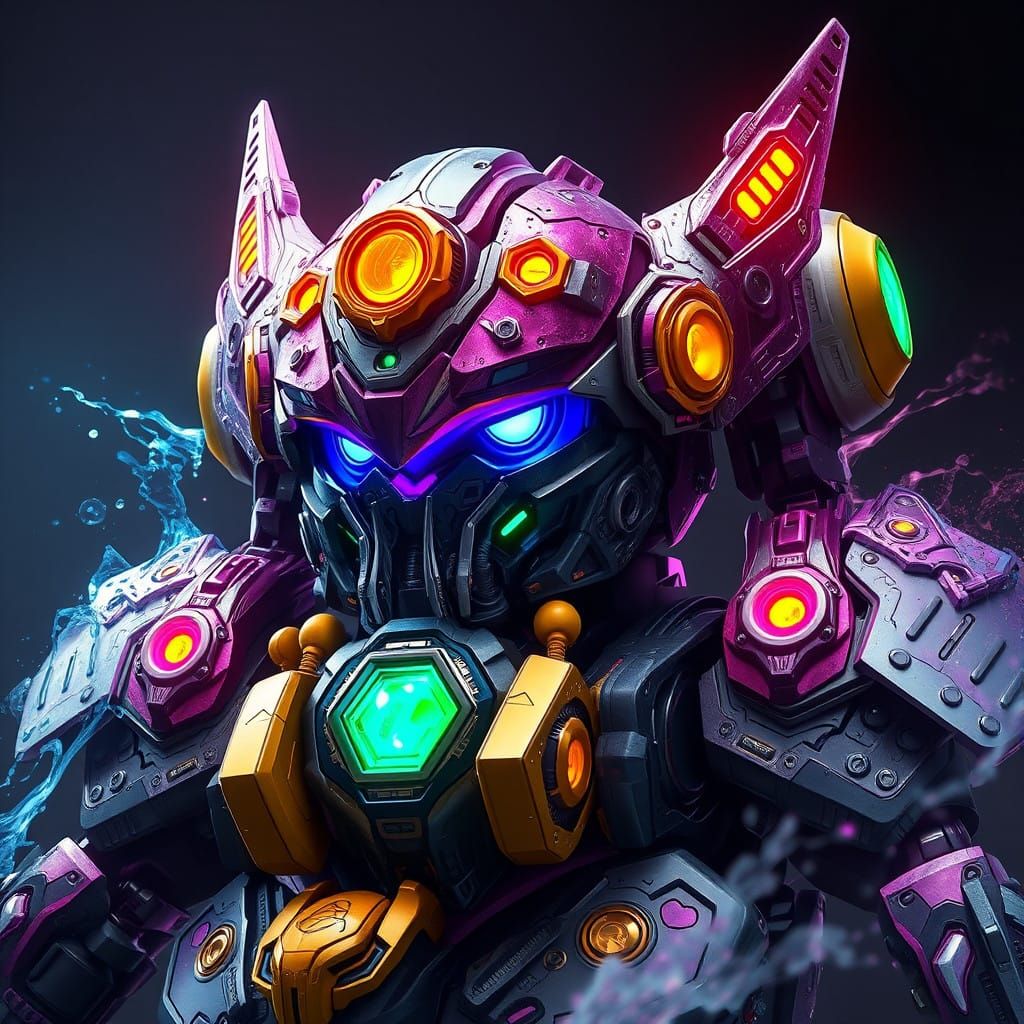 Realistic Mecha Bewear in Vibrant Fantasy World