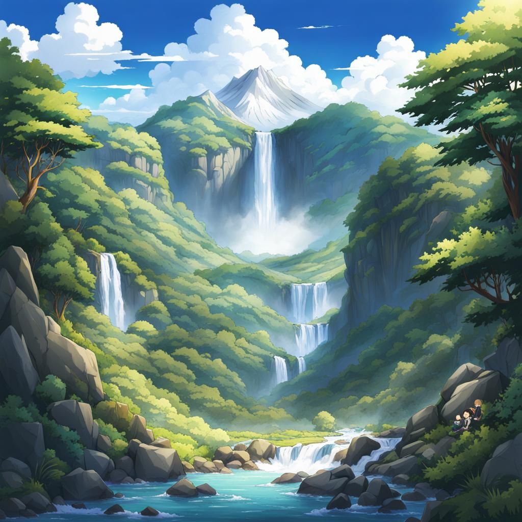 Waterfall Training Ground in Anime Style
