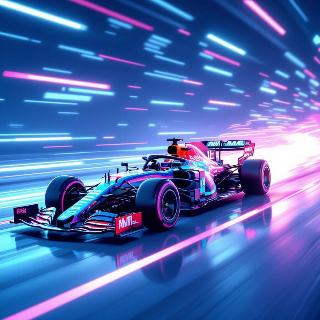 Cyberpunk Formula 1 Car with Neon Light Trails