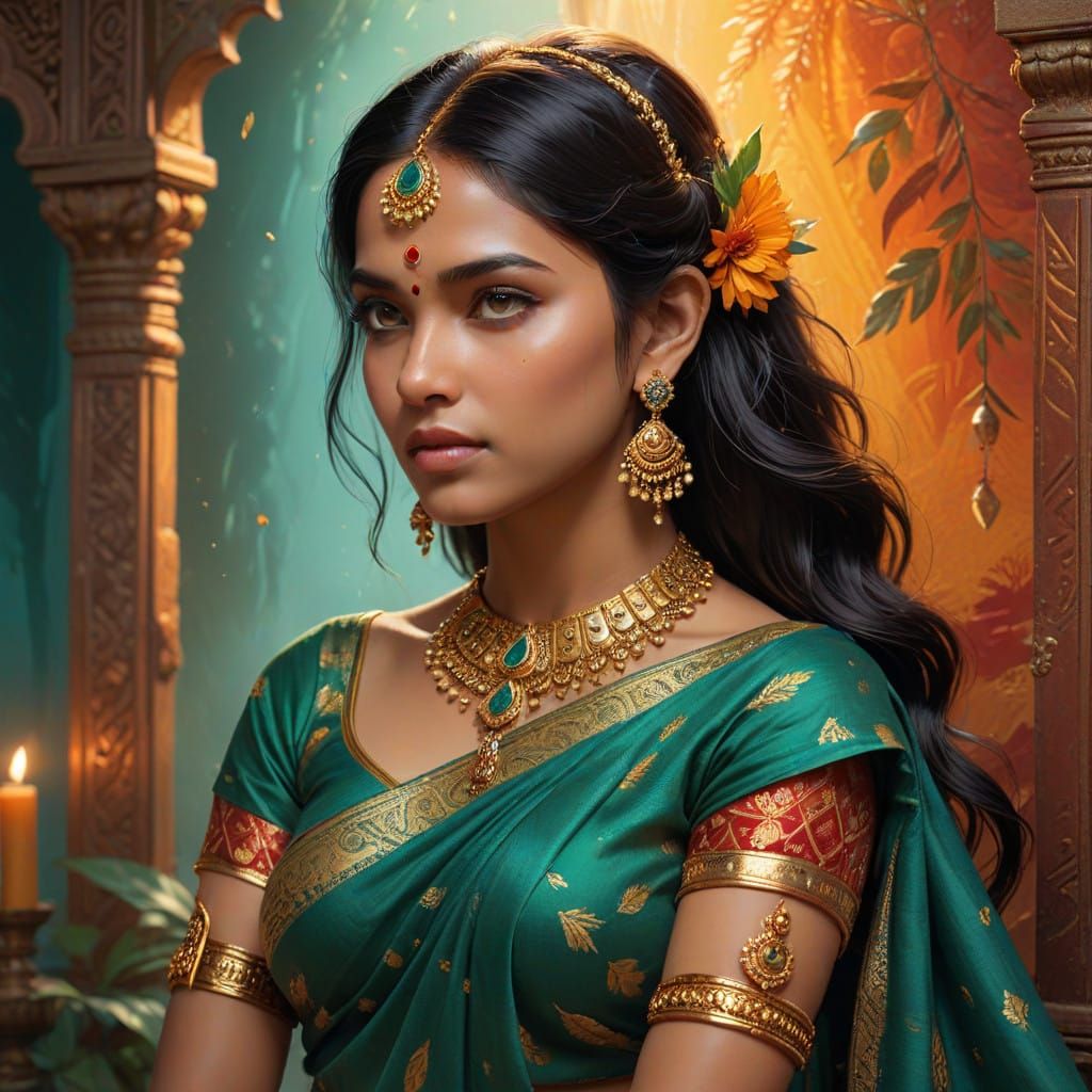 Golden Goddess of the Earth in Vibrant Indian Aesthetic