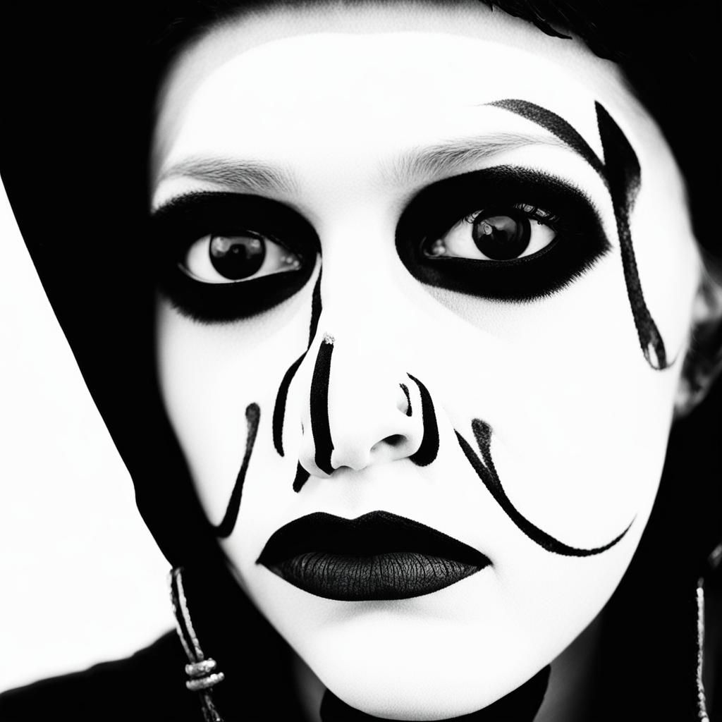 Gothic Model in Antarctic Scene: Black and White Photo