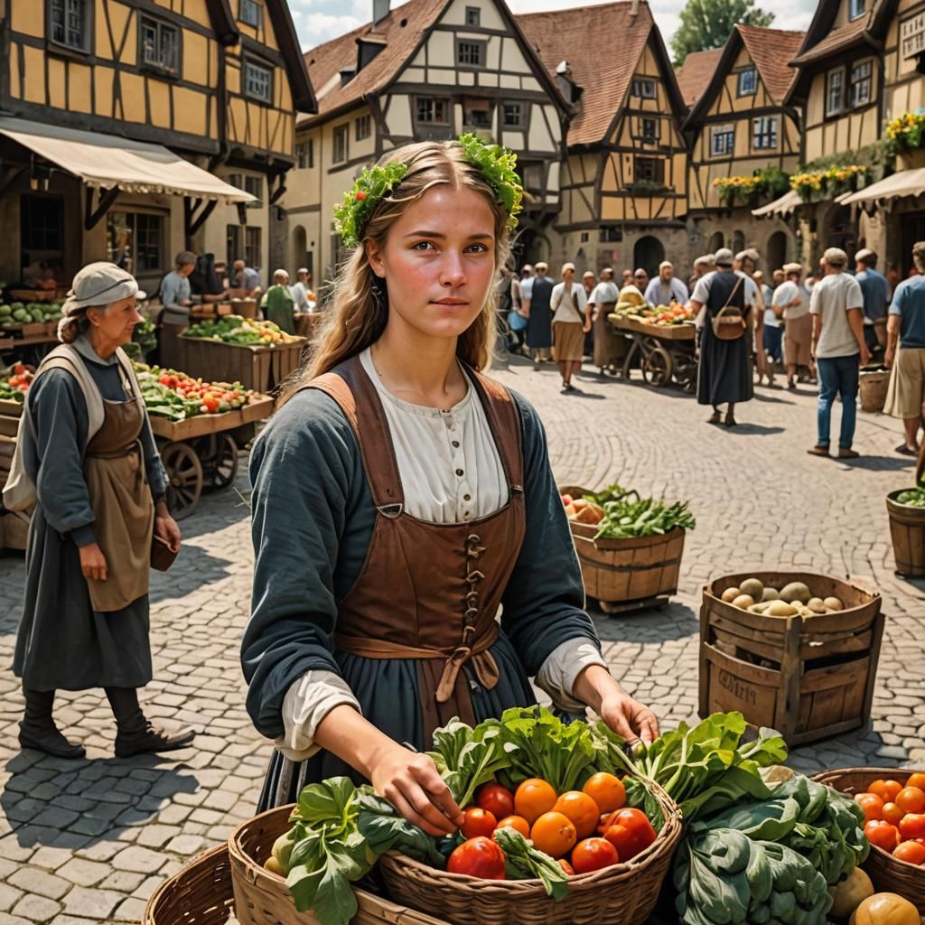 Medieval German Village Street Market in Summer