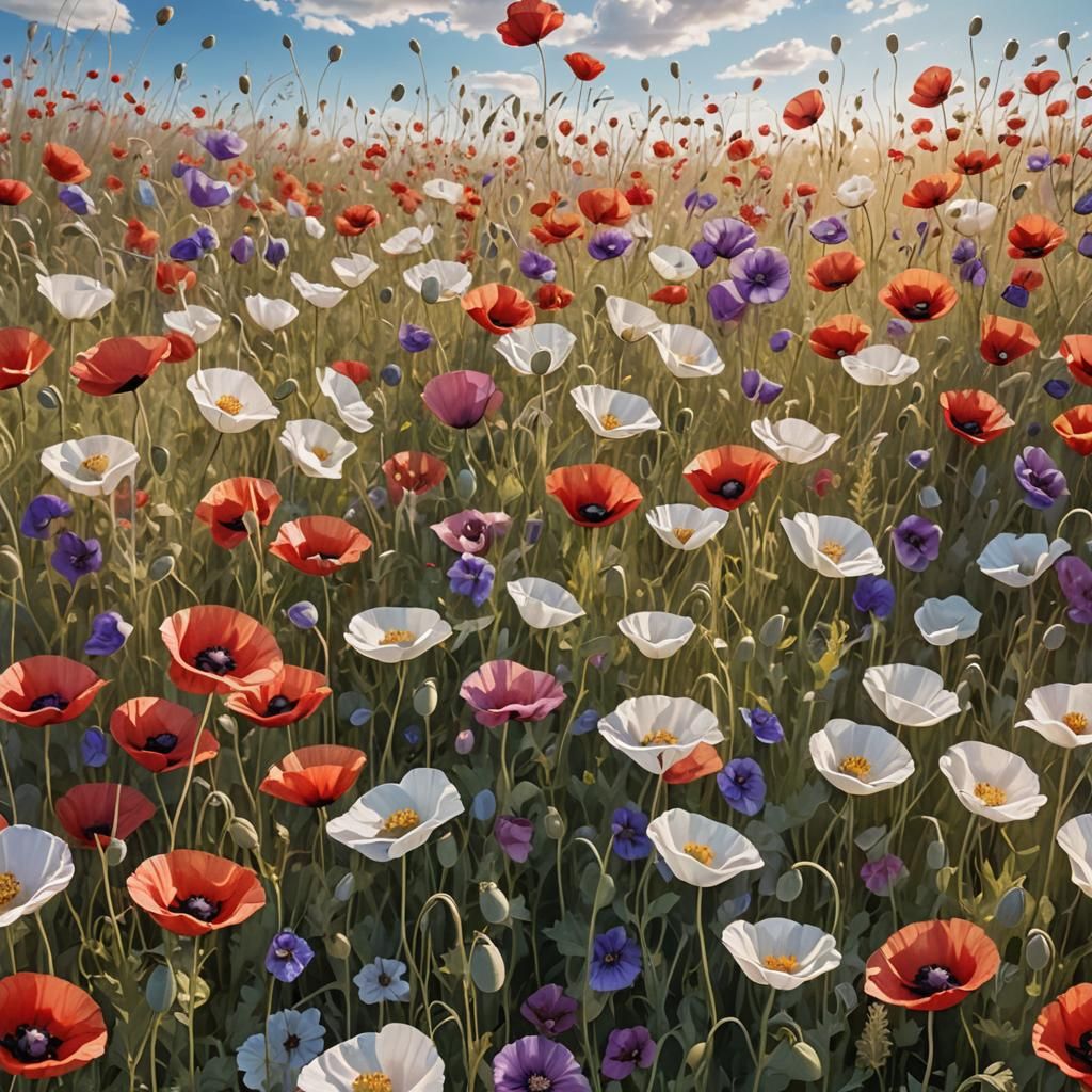 Poppy Field in Dreamy Fantasy Landscape
