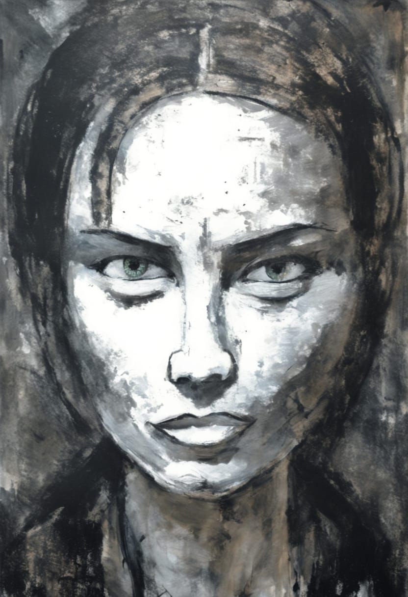 Emotive Portrait of a Young Woman in Expressionist Style