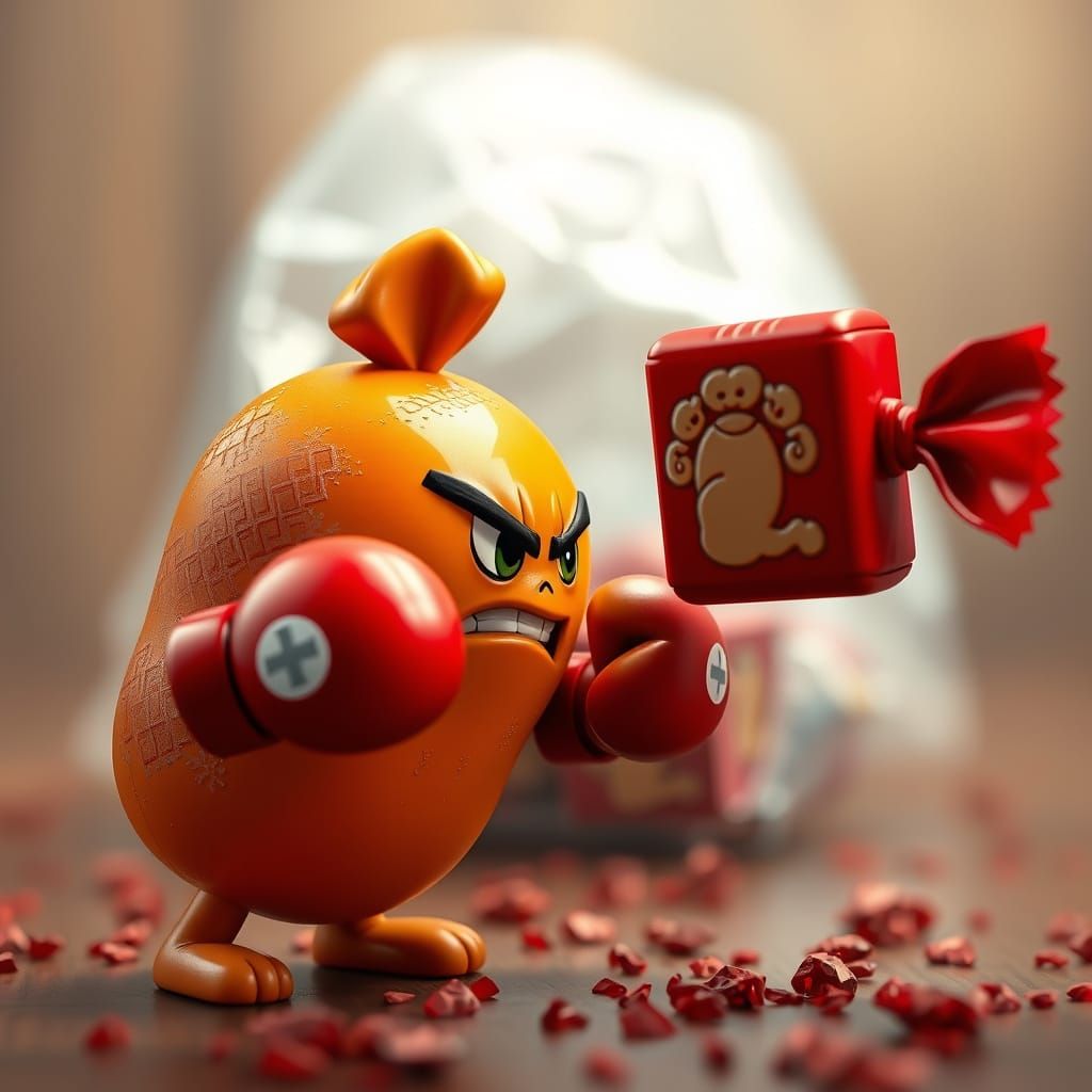 Furious Orange Candy Challenges Red Square: 3D Anime Art